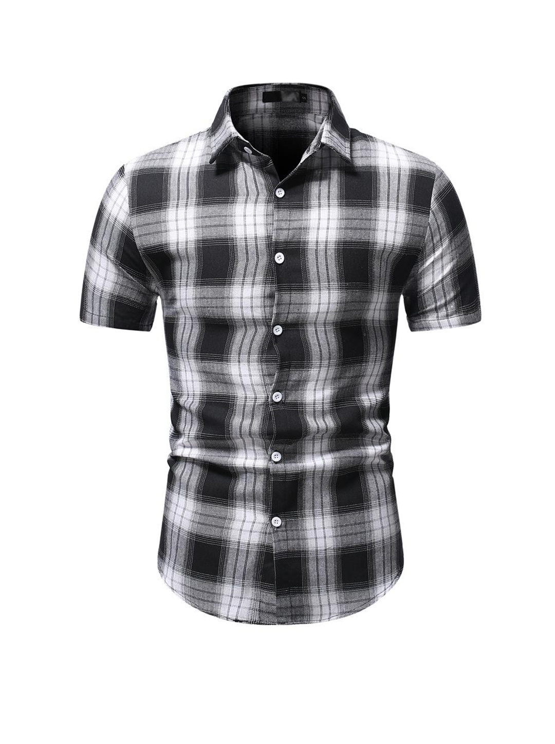 Brandon Simple Yarn-dyed Black And White Plaid Short-sleeved Shirt-poisonstreetwear.com