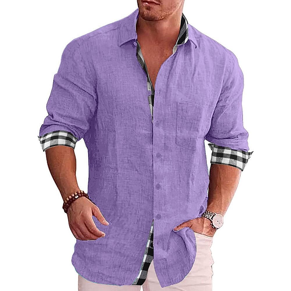 Poisonstreetwear Men's Solid Color Patchwork Shirts Long Sleeve Basic-poisonstreetwear.com