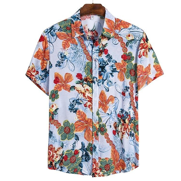 Men's Beach Print Short Sleeve Cardigan Shirt-poisonstreetwear.com