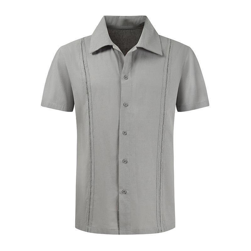 Men's Faux Linen Casual Cuban Collar Short Sleeve Shirt-poisonstreetwear.com
