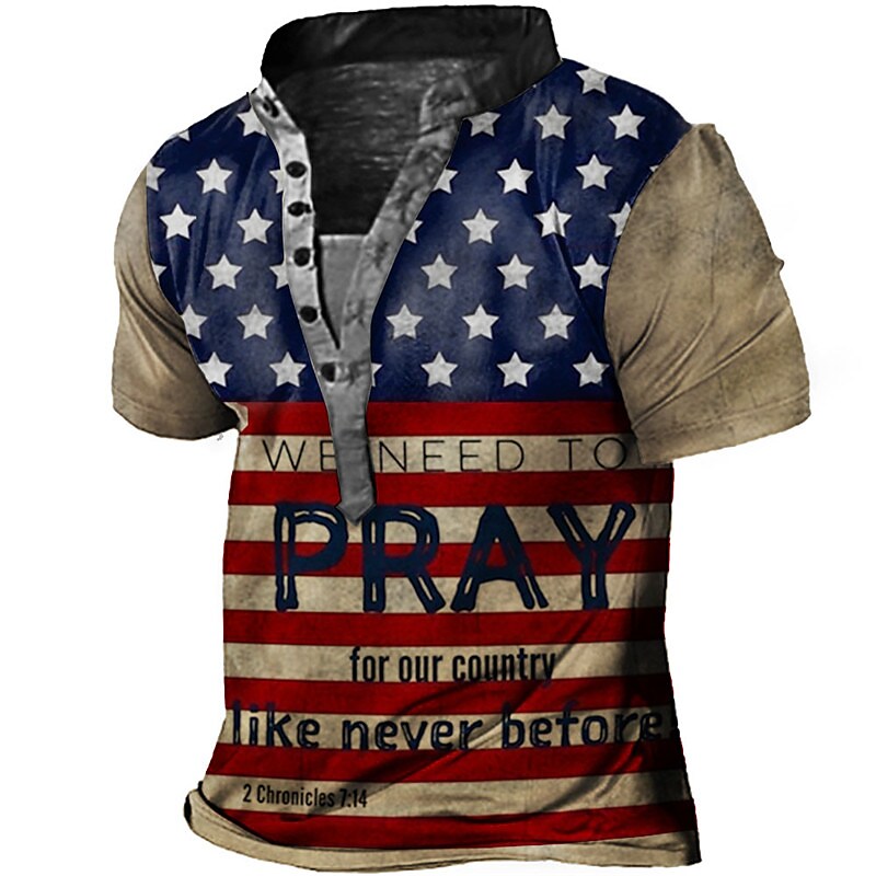 Men's 3D Print National Flag Casual Henley Shirt T-shirt-poisonstreetwear.com