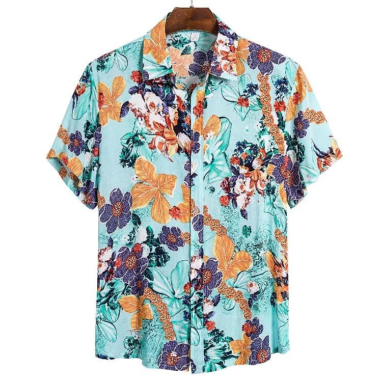 Men's Floral Print Elegant Hem Cuff Short Sleeve Shirts-poisonstreetwear.com