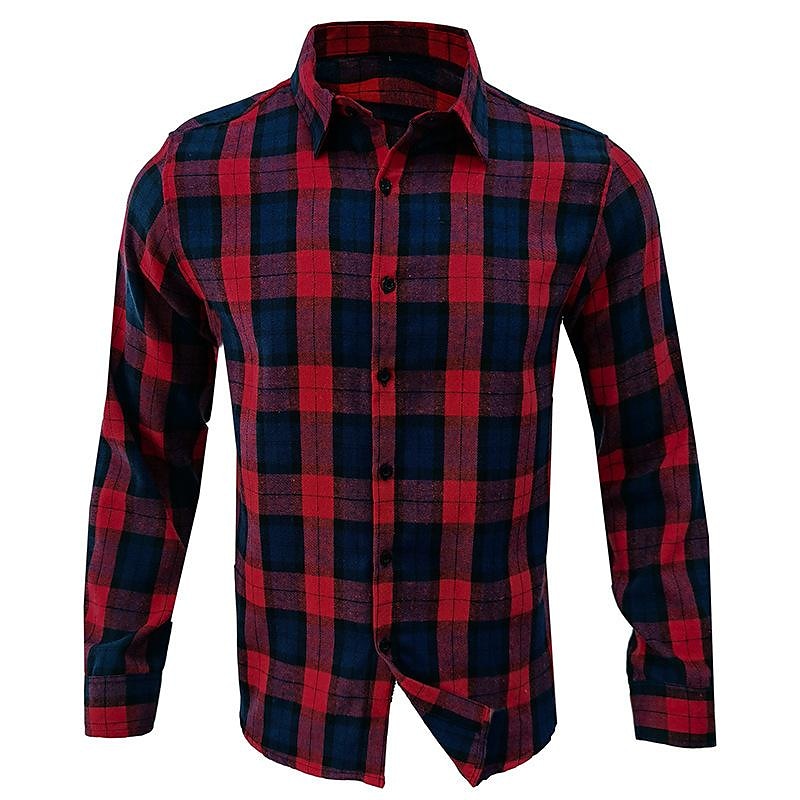 Men's Vintage Flannel Plaid Long Sleeve Shirt-poisonstreetwear.com