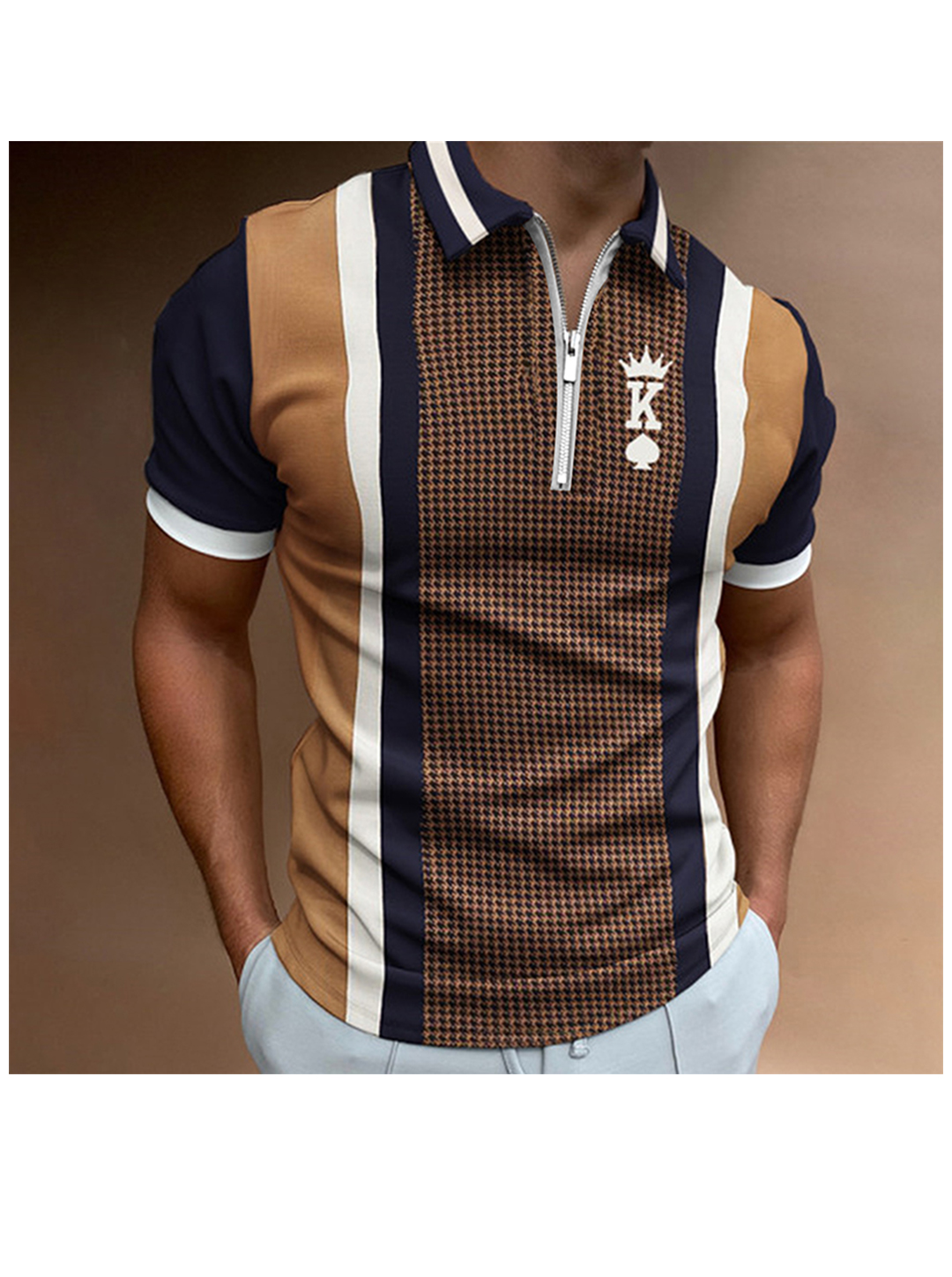 Men's Kurt Color Block Casual Zipper Short Sleeve Polo T-shirt-poisonstreetwear.com