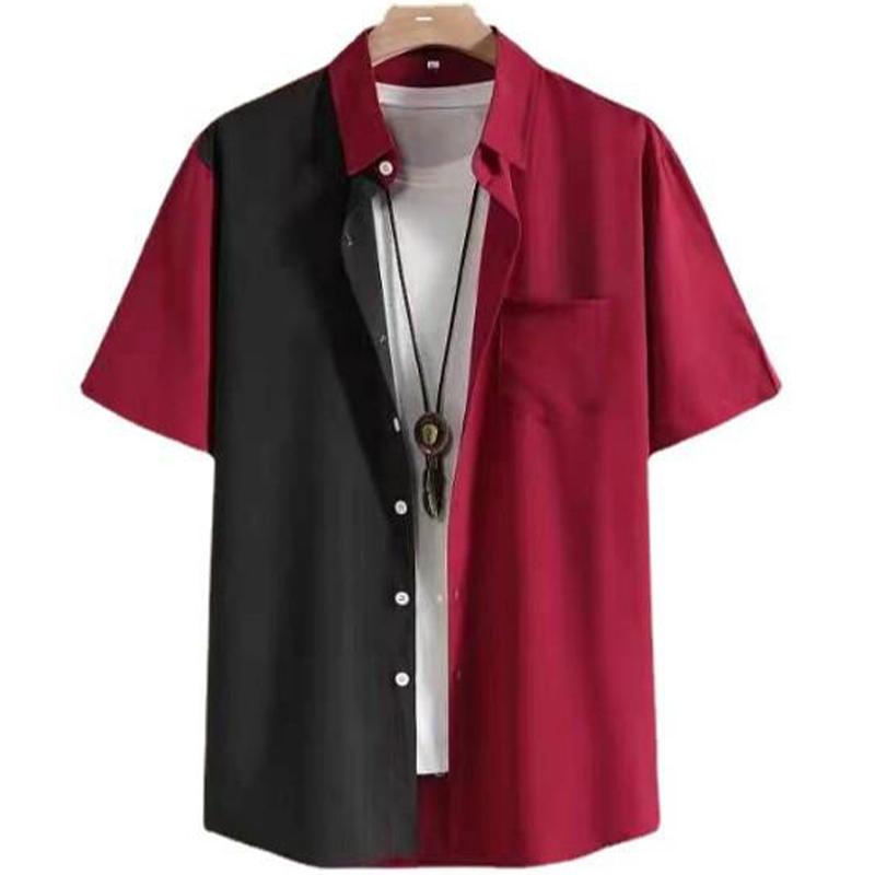 Men's Color Block Short Sleeve Cardigan Shirt-poisonstreetwear.com