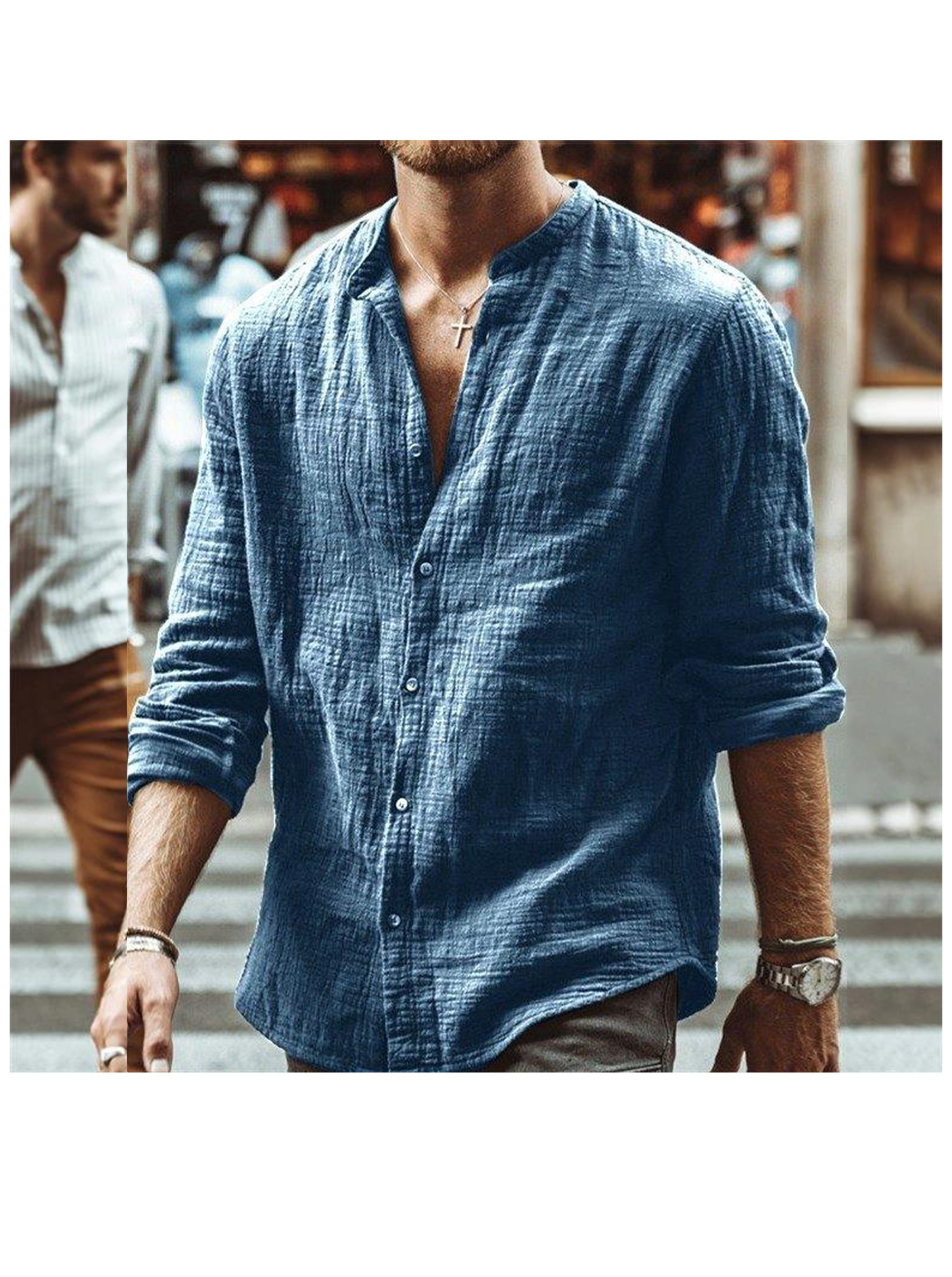 Men's George Solid Color Stand Collar Long-sleeved Casual Shirt-poisonstreetwear.com