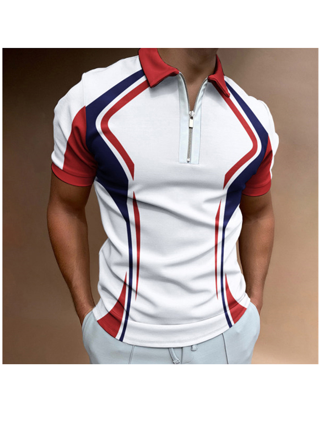 Albanese Color Block Casual Zipper Short Sleeve Polo T-shirt-poisonstreetwear.com