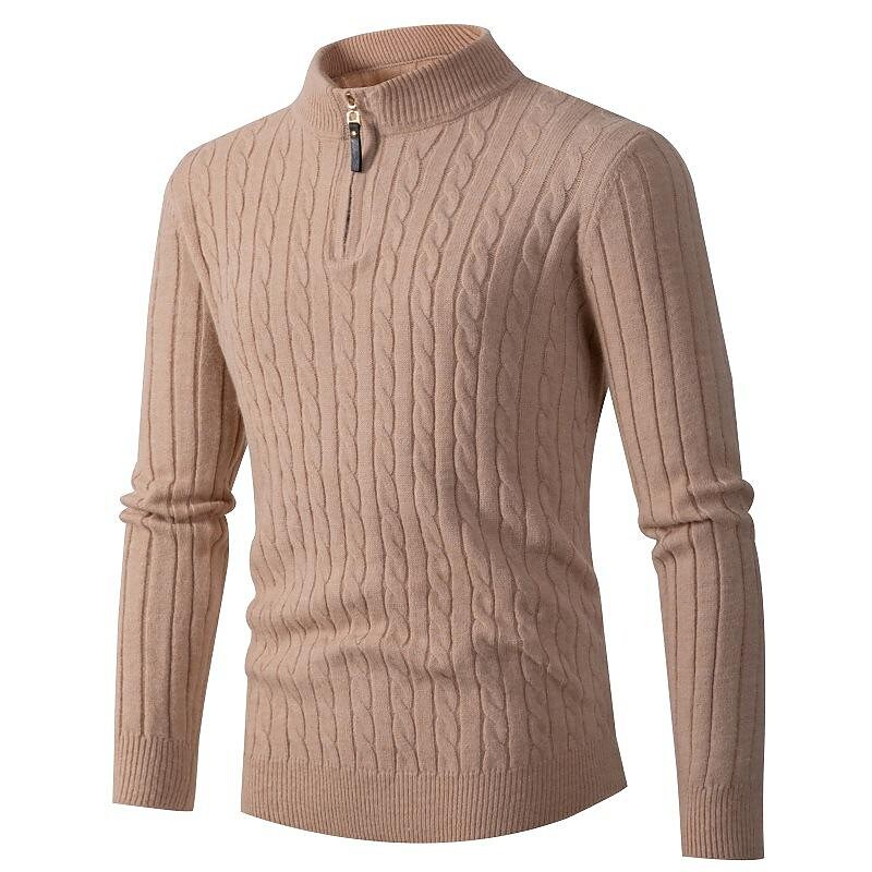 Men's Pullover Cable Half Zip Solid Color Stand Collar Sweater-poisonstreetwear.com