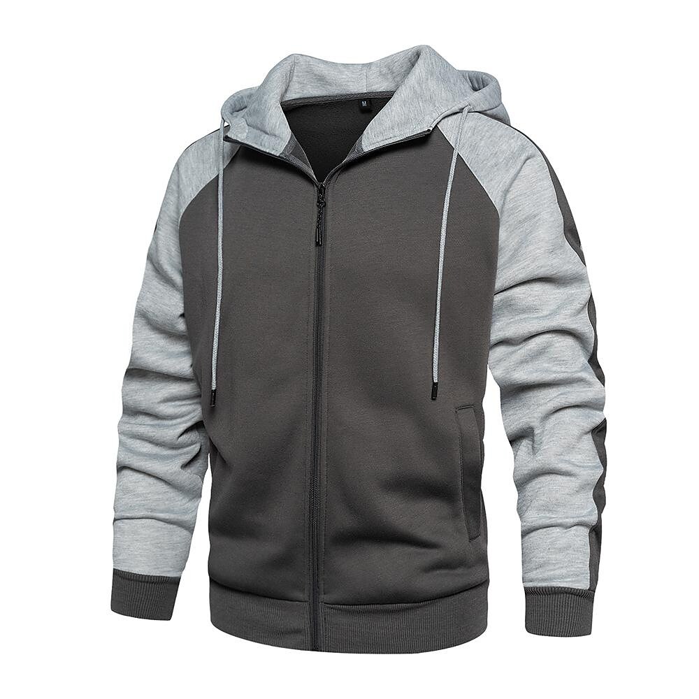 Men's Contrast Color Zip-up Raglan Sleeves Hoodie Sweatshirt-poisonstreetwear.com
