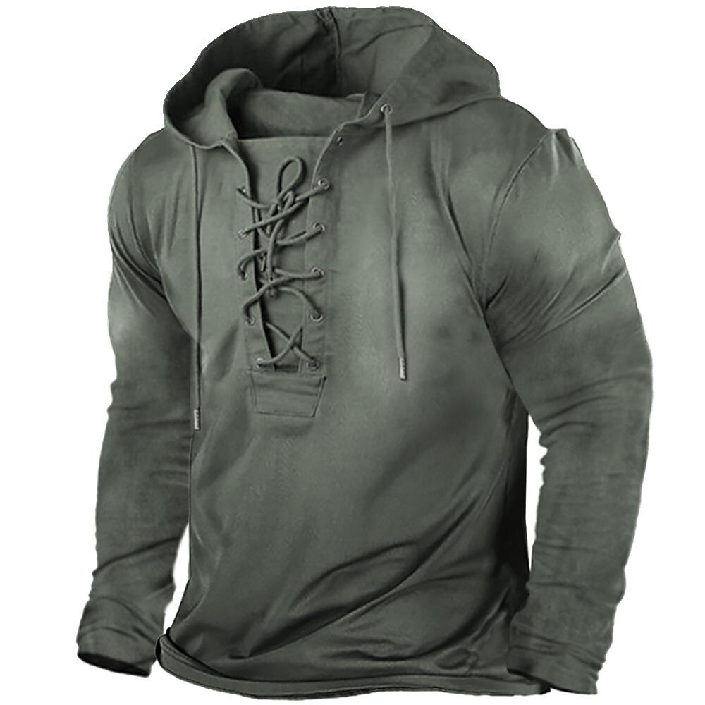Men's Solid Color Lace up Sports & Outdoor Hoodie Sweatshirt-poisonstreetwear.com
