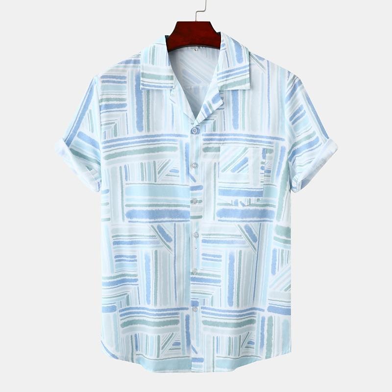 Men's Hawaiian Short Sleeve Button Down Beach Shirt Sky Blue-poisonstreetwear.com