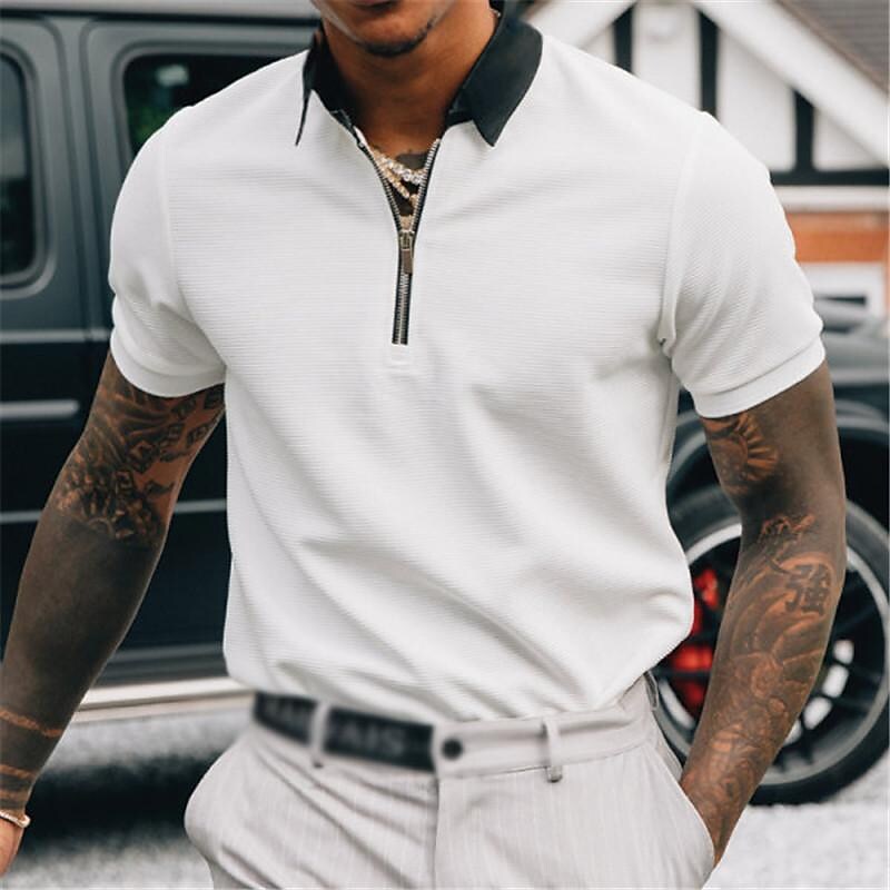 Men's Solid Contrast Collar and Cuffs Short Sleeve Polo T-shirt-poisonstreetwear.com