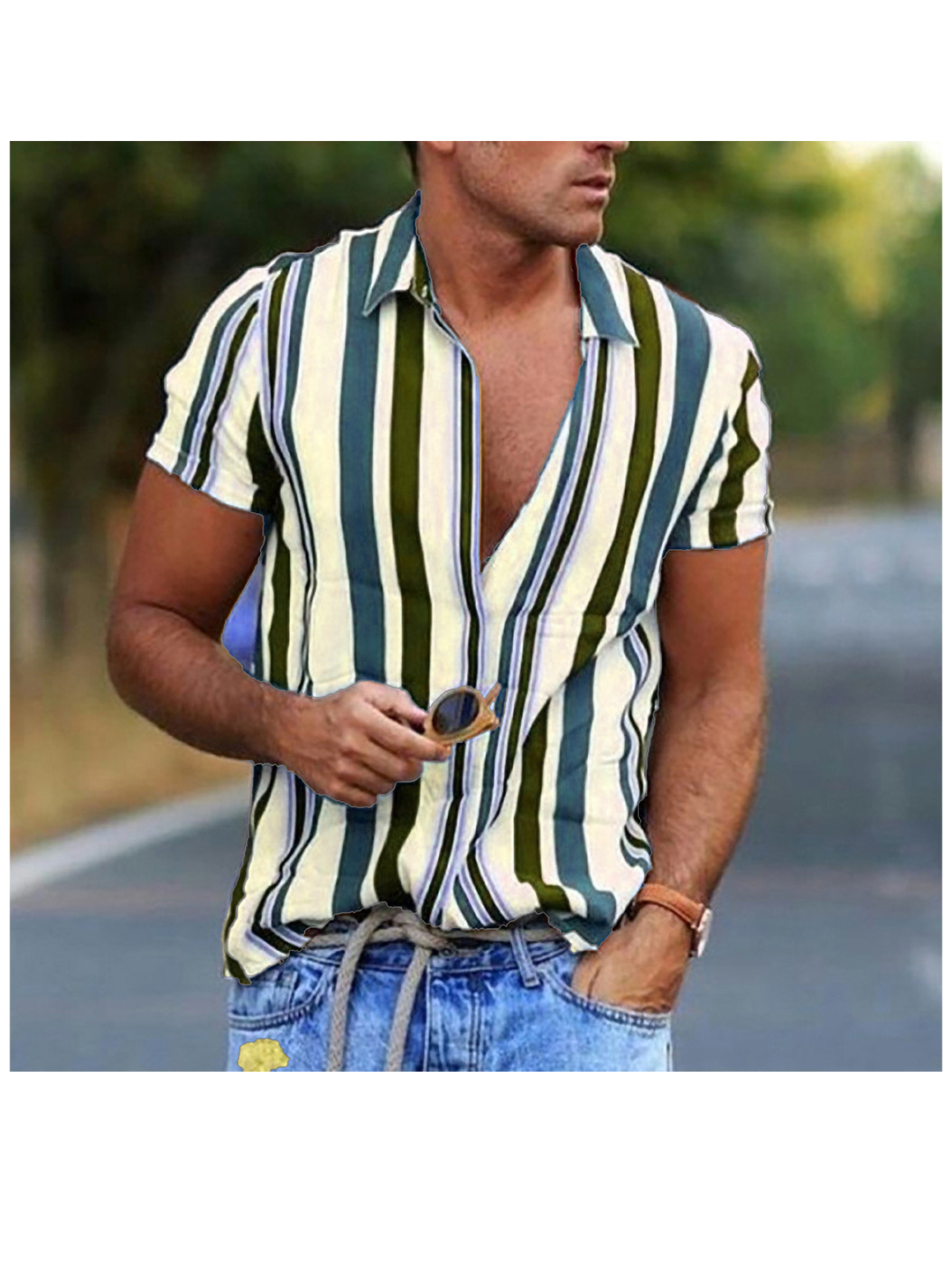 Men's Mullins Multicolored Striped Print Short Sleeve Shirt-poisonstreetwear.com