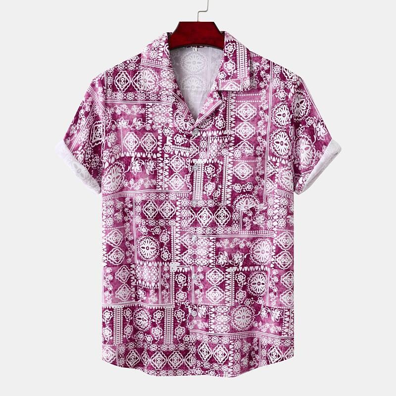 Men's Hawaiian Ethnic Print Short Sleeve Shirt-poisonstreetwear.com