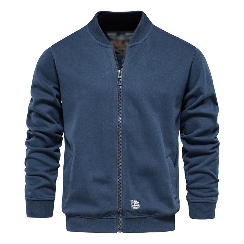 Men's Baseball Collar Solid French Terry Zip Sweater Jacket-poisonstreetwear.com
