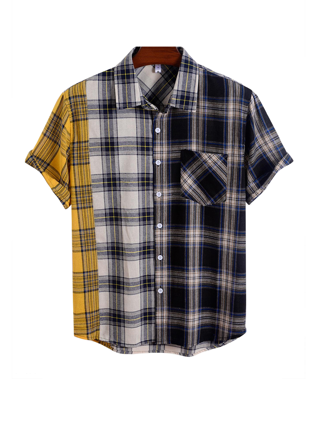 Men's Roy Color Block Check Short-sleeved Shirt-poisonstreetwear.com