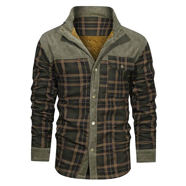 Men's Retro Check Pattern Patchwork Fleece Lined Plaid Wanderer Jacket-poisonstreetwear.com