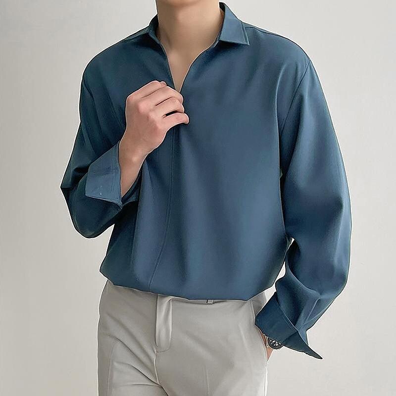 Men's Textured Loose Lapel Casual Long Sleeve Shirt-poisonstreetwear.com