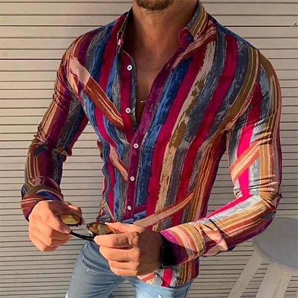 Men's Colorful Striped Long Sleeve Shirt-poisonstreetwear.com