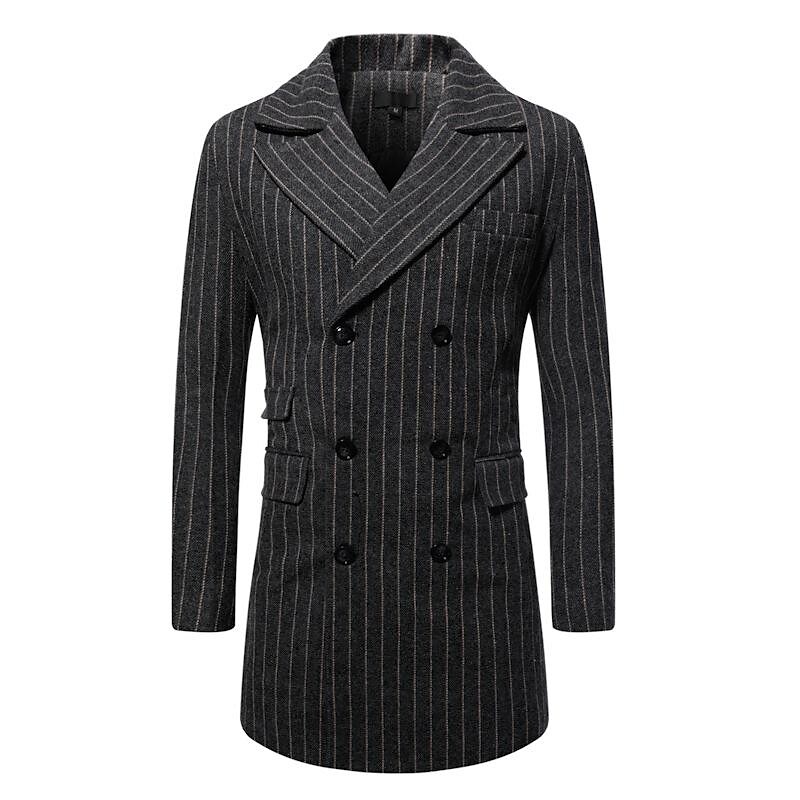 Men's Mid-Length Double-breasted Striped Coat-poisonstreetwear.com