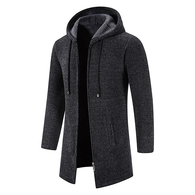 Men's Mid Length Fleece Padded Zipper Hooded Cardigan