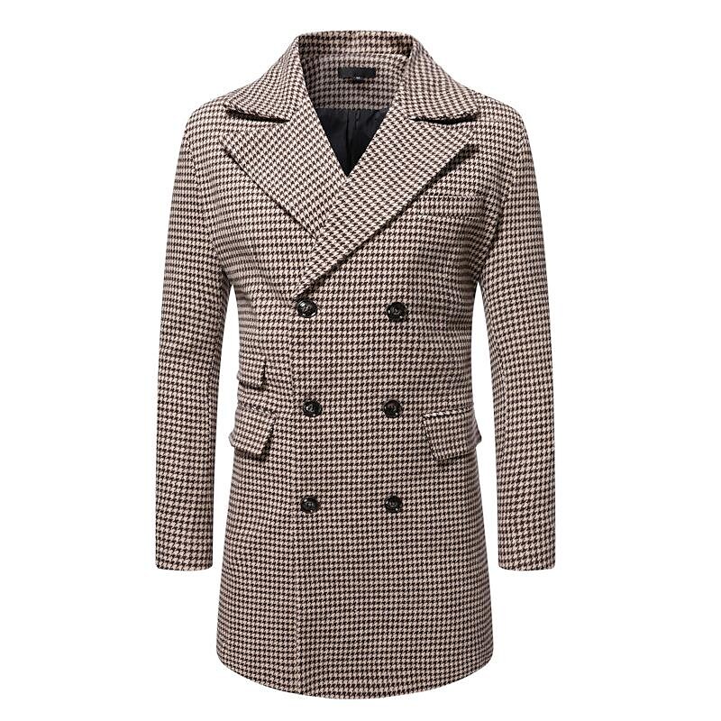 Men's Mid-Length Double-breasted Houndstooth Coat-poisonstreetwear.com