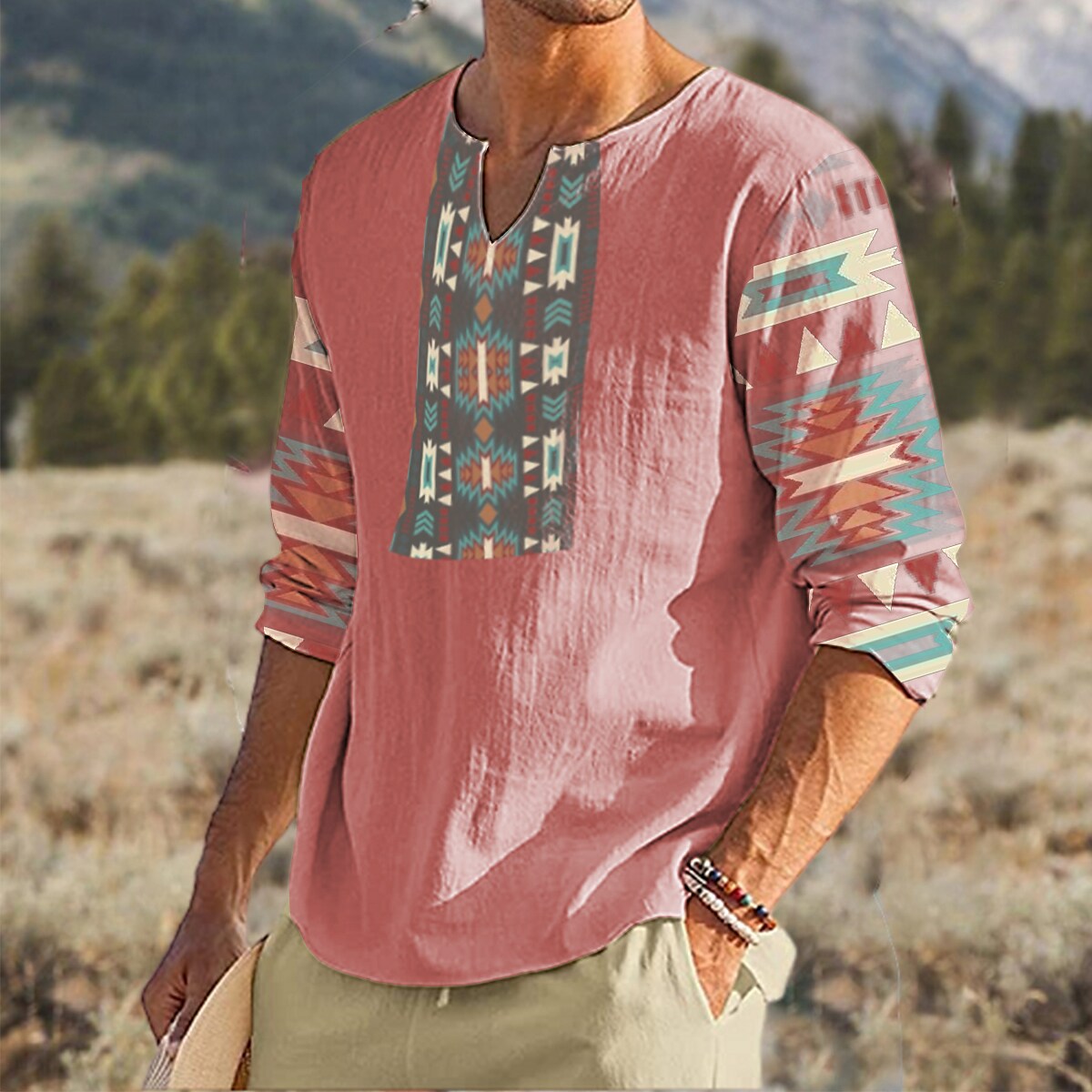 Men's Tribal Bohemian V Neck Shirt