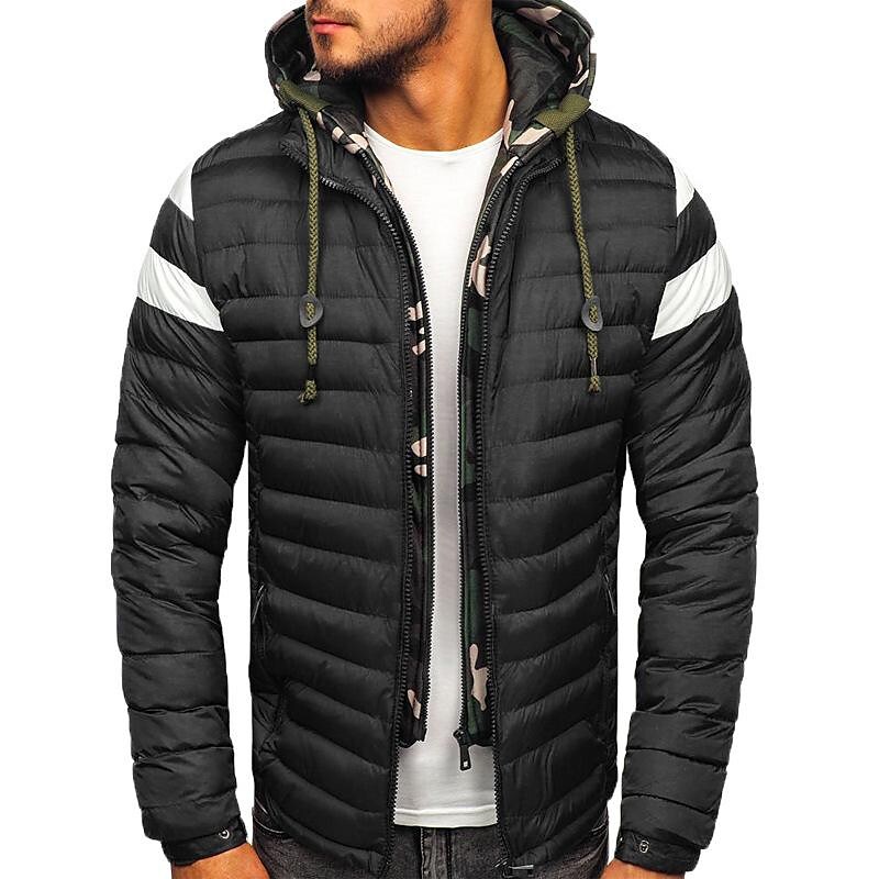 Men's Outdoor Casual Patchwork Hooded Fake Two-piece Puffer Jacket-poisonstreetwear.com