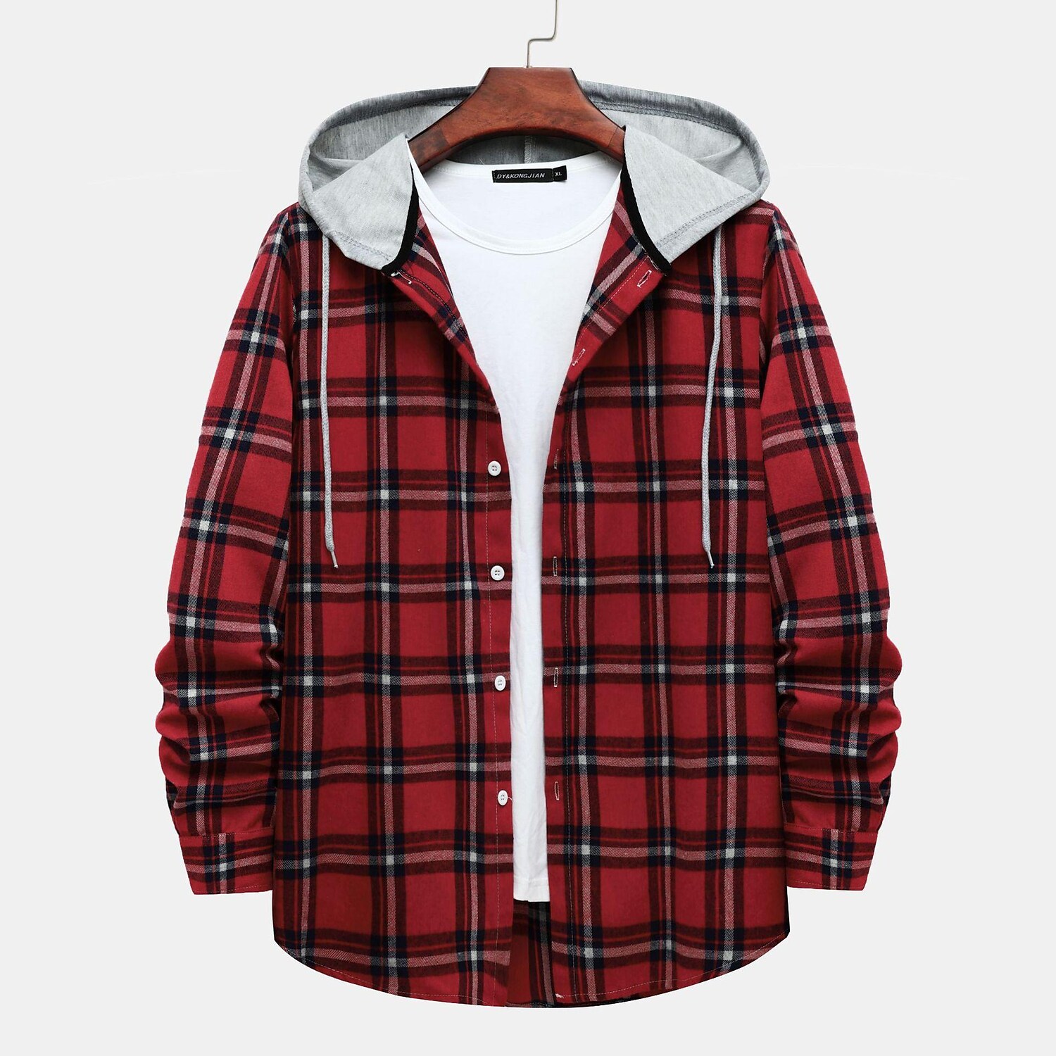 Poisonstreetwear Men's Long Sleeve Flannel Brushed Check Hooded Casual Shirt Red Blue-poisonstreetwear.com