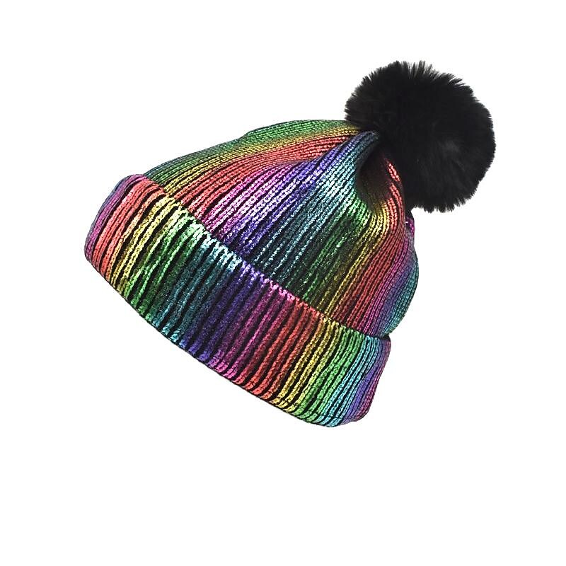 Men's Women's Hot Stamping Silver Warm Knitted Beanie with Pom-poisonstreetwear.com