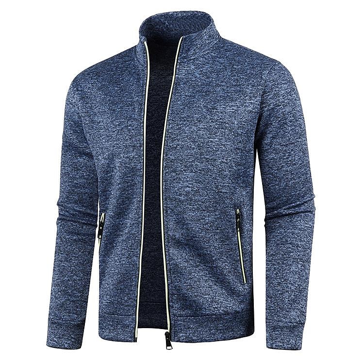 Men's Stand Collar Cardigan Long Sleeve Thin Fleece Sweater