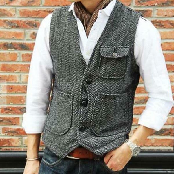 Men's Vintage Herringbone Tweed Suit Vest-poisonstreetwear.com