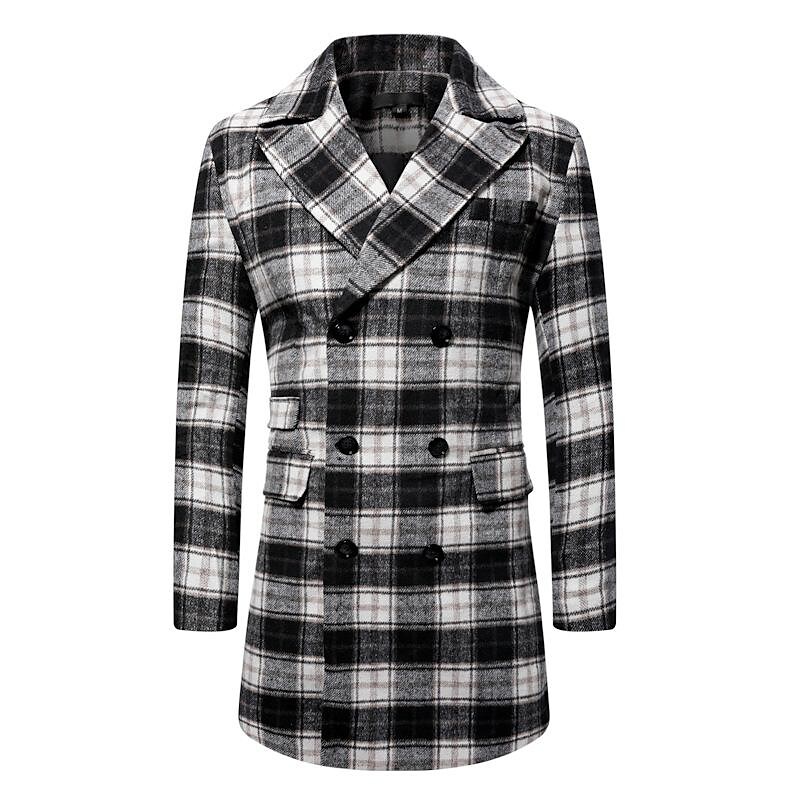 Poisonstreetwear Men's Mid-Length Double-breasted Plaid Coat-poisonstreetwear.com