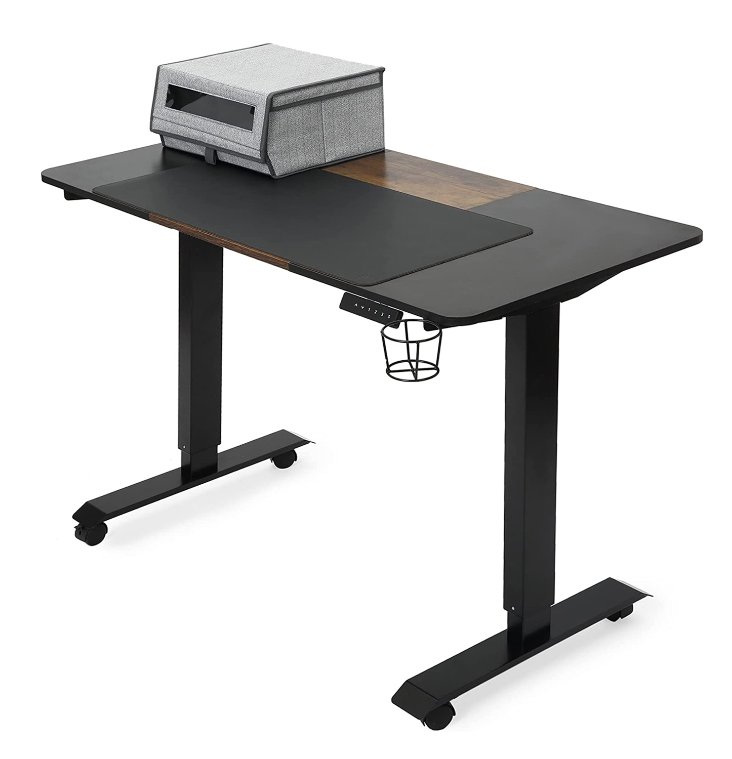 Fromann Electric Dual Motor Height Adjustable Desk with USB Handset - 48 x 24 Inches Sit Stand Home Office Standing Desk with Desk Pad and Storage Containers