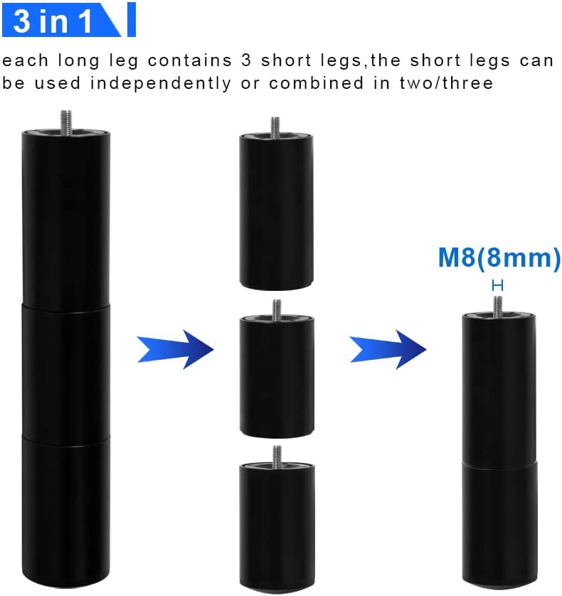 0.31in/8mm Threading Fit Adjustable Bed Legs 4PCS for Most Adjustable
