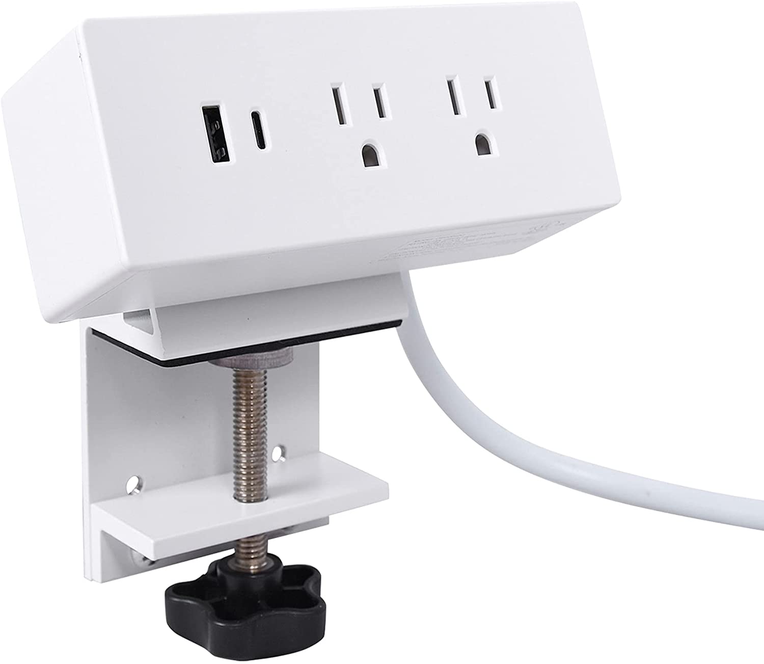 Desk Clamp Power Strip Desktop Edge Mount Outlets with Type-A and Type-C USB Charging Ports 2 AC Outlets, Removable Power Plugs with 6ft Power Cord for Home Office
