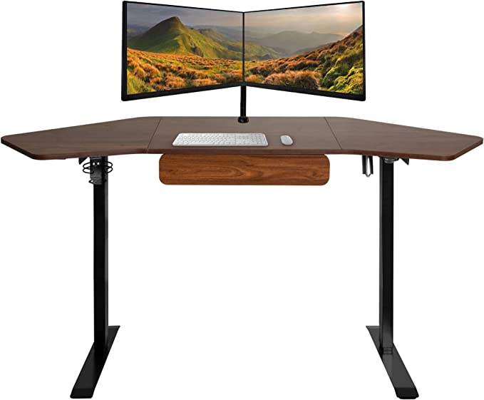 71*24 inches Height Adjustable Electric Standing Desk, Ergonomic Home Office Sit Stand Up Desk with Drawer and Led-light Handset - Fromann