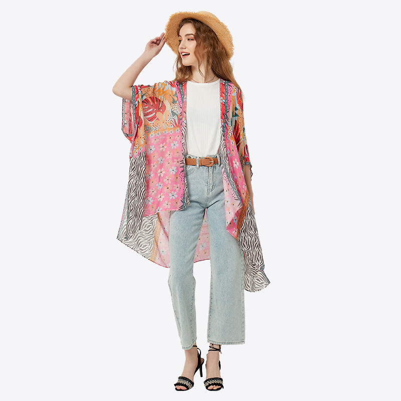 ALLBEST Design Printed Viscose Pink Kimonos