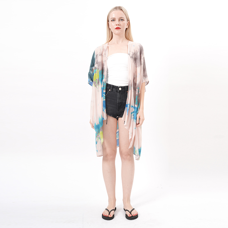 ALLBEST Design Hi-low Tie Dye Print Kimono Cover Ups
