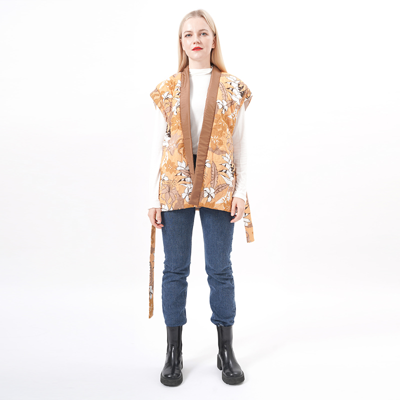 ALLBEST Design Rayon Jacquard Quilted Padded Vest with Belt