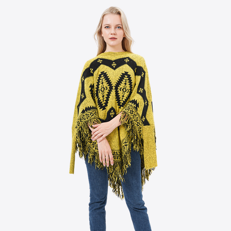 ALLBEST Design Women Tassels Jacquard Knitting Poncho Wraps