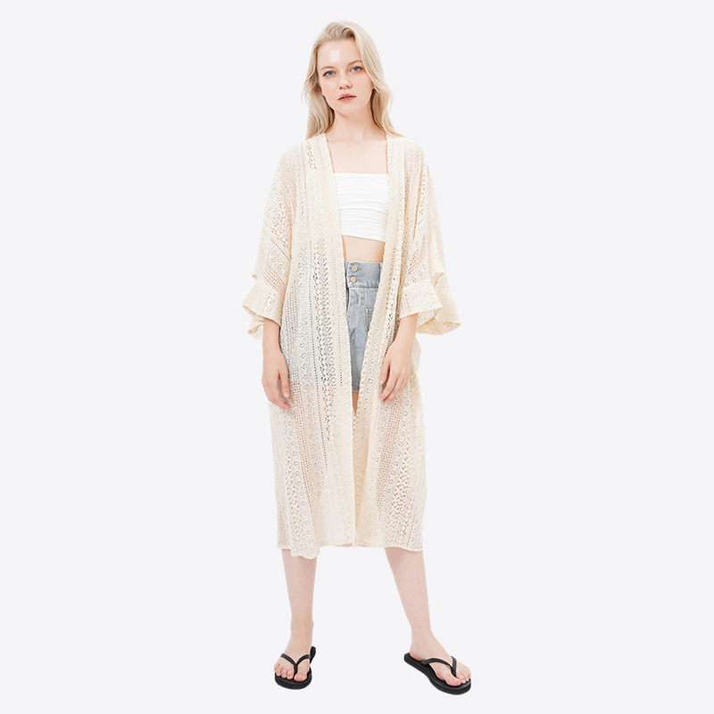 ALLBEST Design Elegant Open Front Crochet Lace Long Kimonos