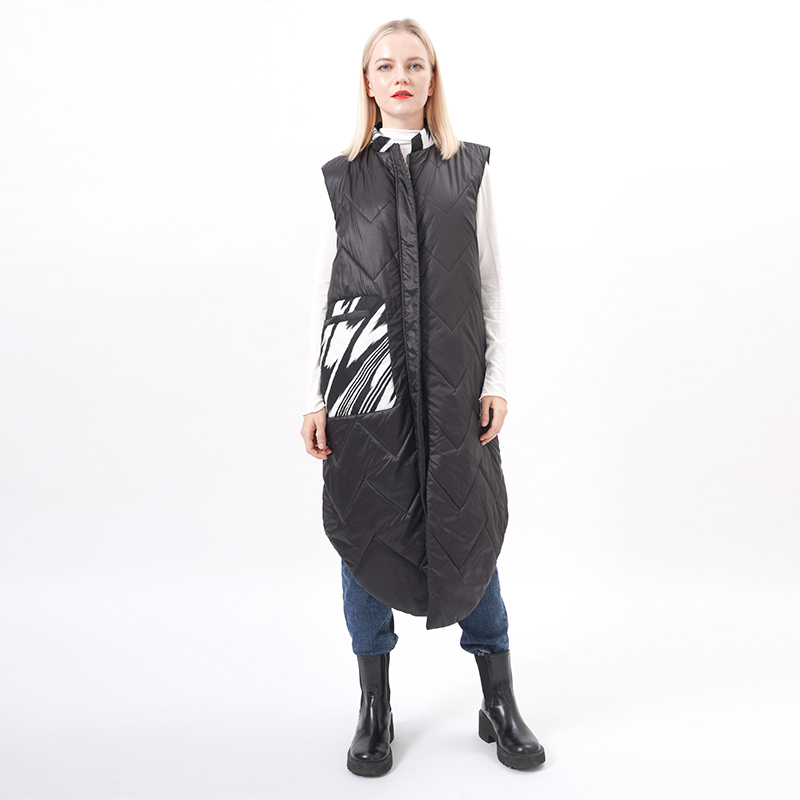 ALLBEST Design Quilted Longline Padded Vest Outfit with Pocket