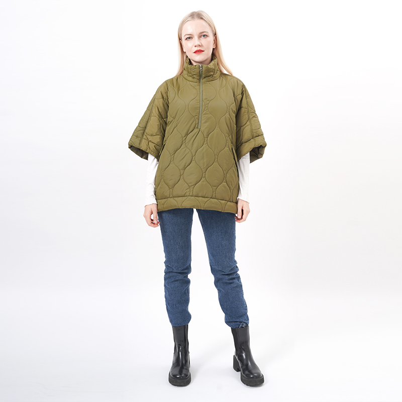 ALLBEST Design High Neck Quilted Padded Poncho Cape Jacket