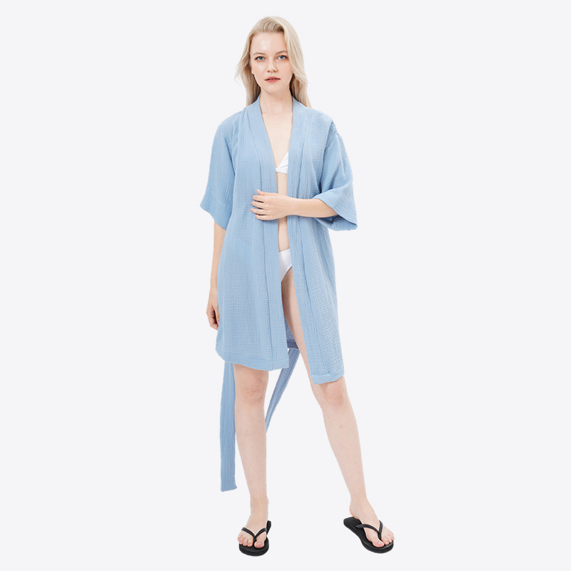 ALLBEST Design Plain Crepe Cotton Pyjamas Robe with Sash