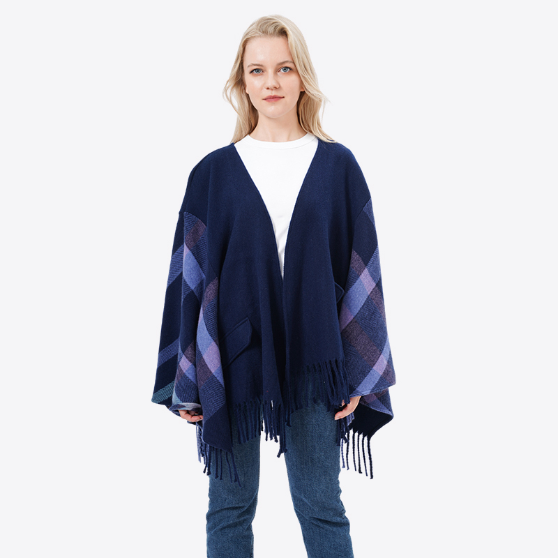 ALLBEST Design Tassels Plaid Women Knitted Cardigan with Pocket