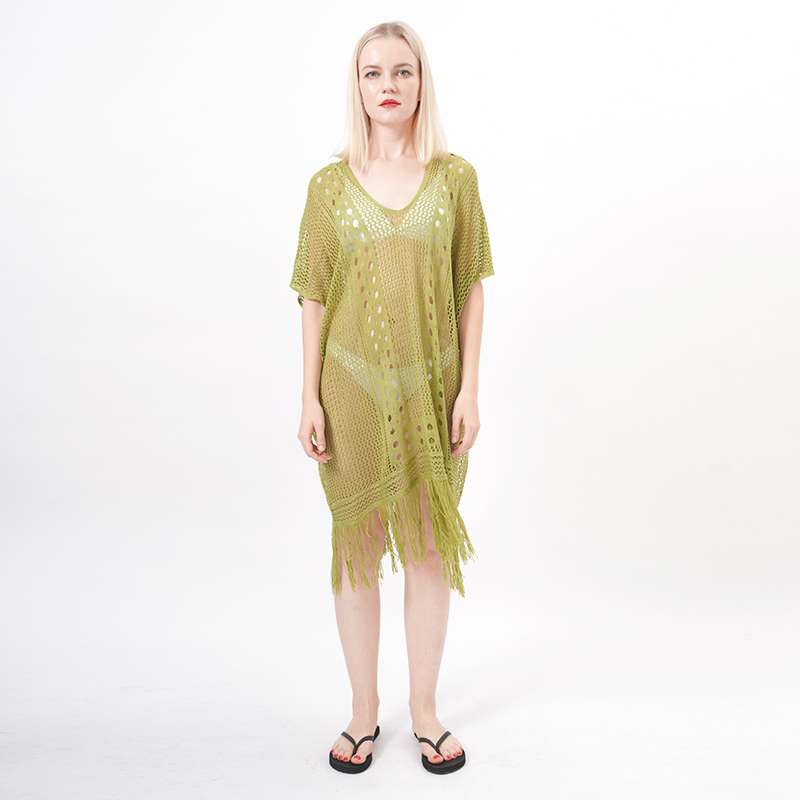 ALLBEST Design Hollowed Tassels Crochet Beach Cover Up Dress