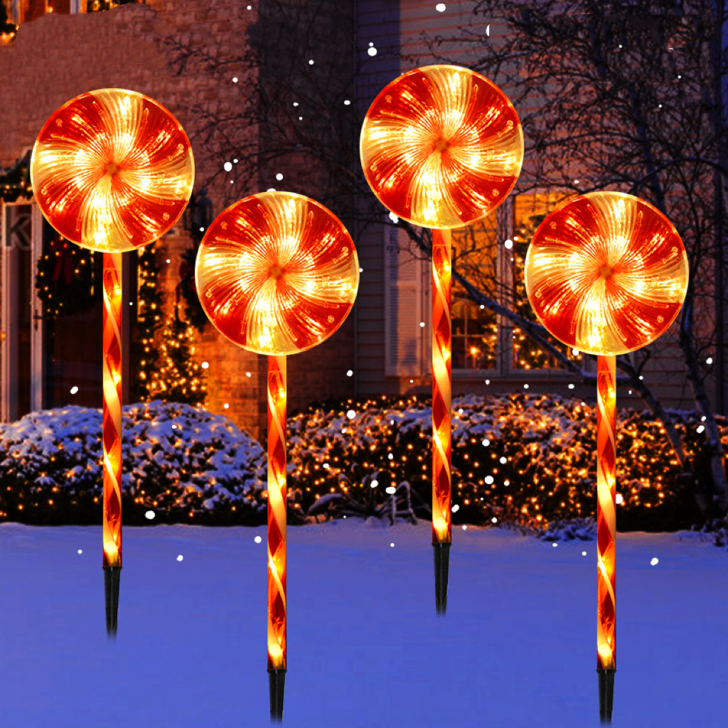 4 Pack Solar Outdoor Waterproof LED Christmas Lollipop Candy Lights Garden Decoration Lawn Lights