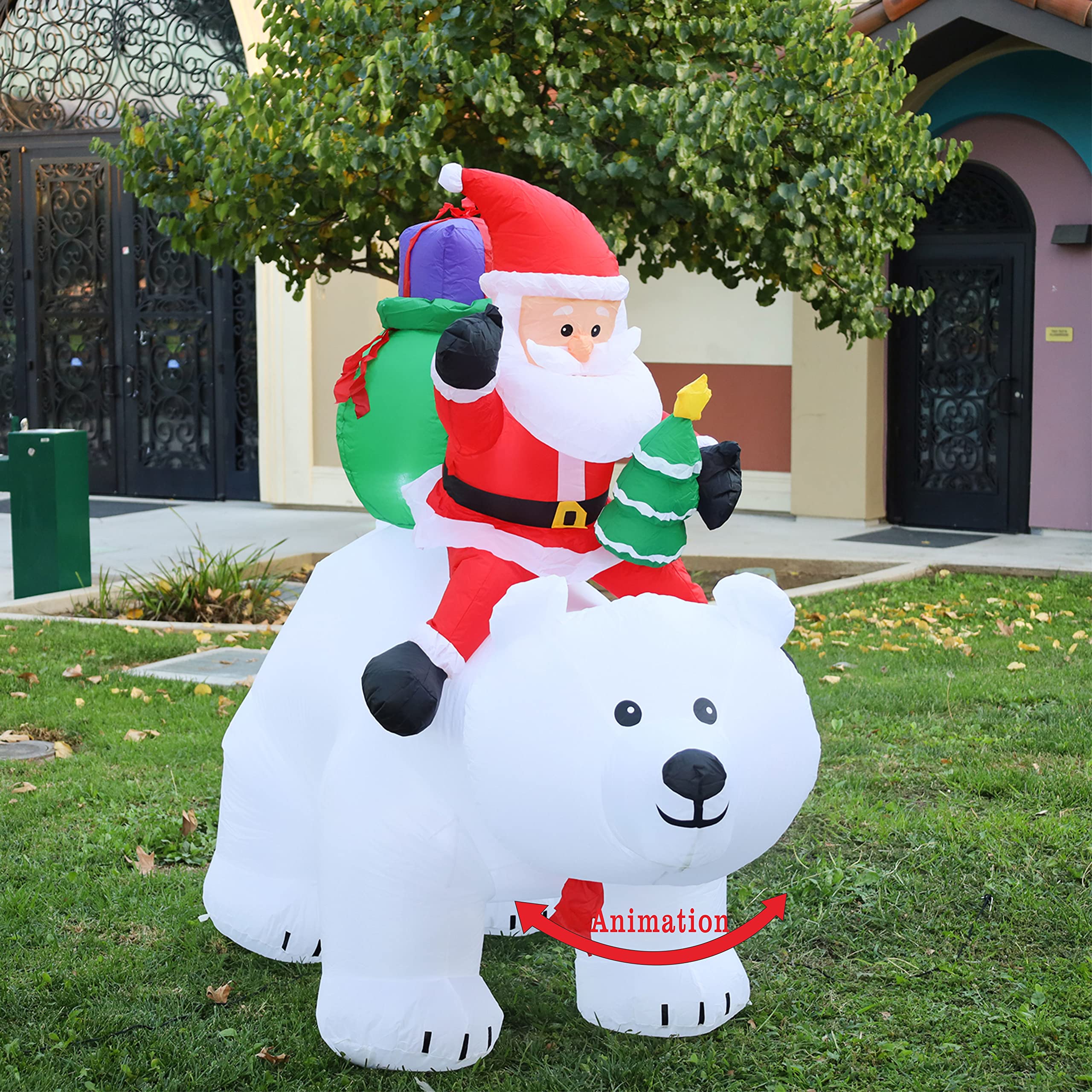 6FT Outdoor Christmas Inflatable Outdoor Santa Riding A Polar Bear 