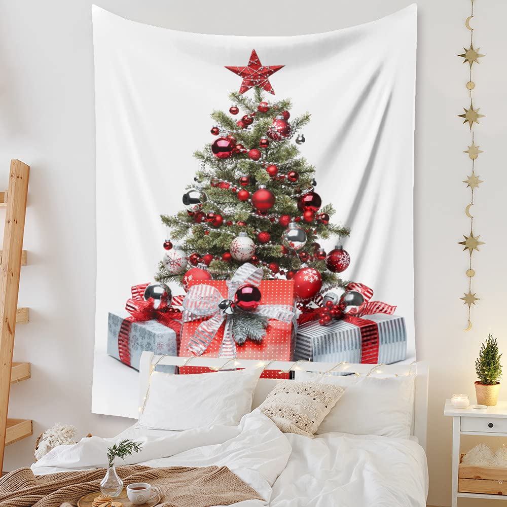 Christmas Tree Wall Tapestry with Colored Eggs Green Pine Bear Wall Hanging for Bedroom Living Room